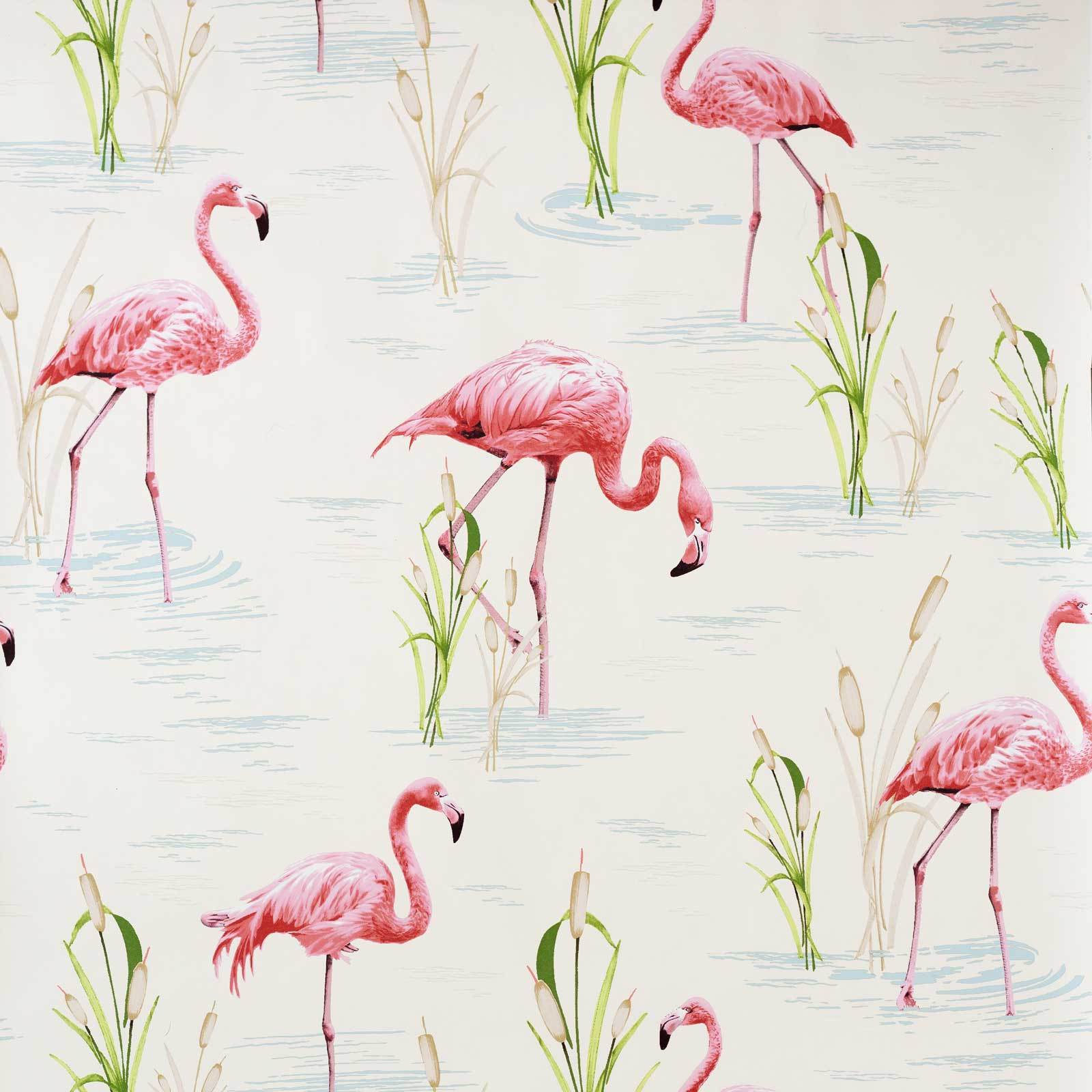 Flamingo Wallpaper retro tropical pink toile
