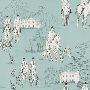 Horse hunt Wallpaper equestrian hounds toile blue - PRE ORDER :  May 31st